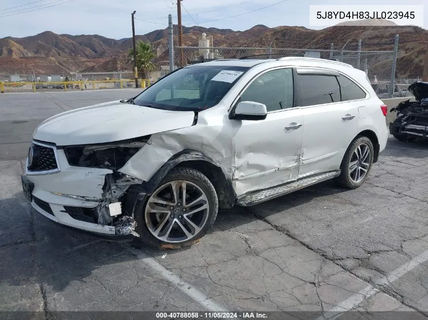 2018 Acura Mdx Advance Package VIN: 5J8YD4H83JL023945 Lot: 40788058