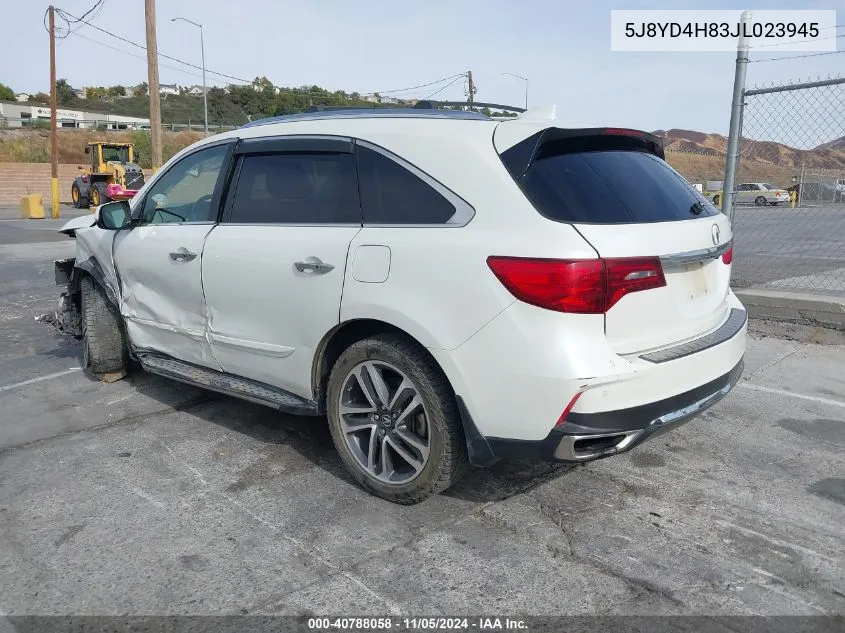 2018 Acura Mdx Advance Package VIN: 5J8YD4H83JL023945 Lot: 40788058