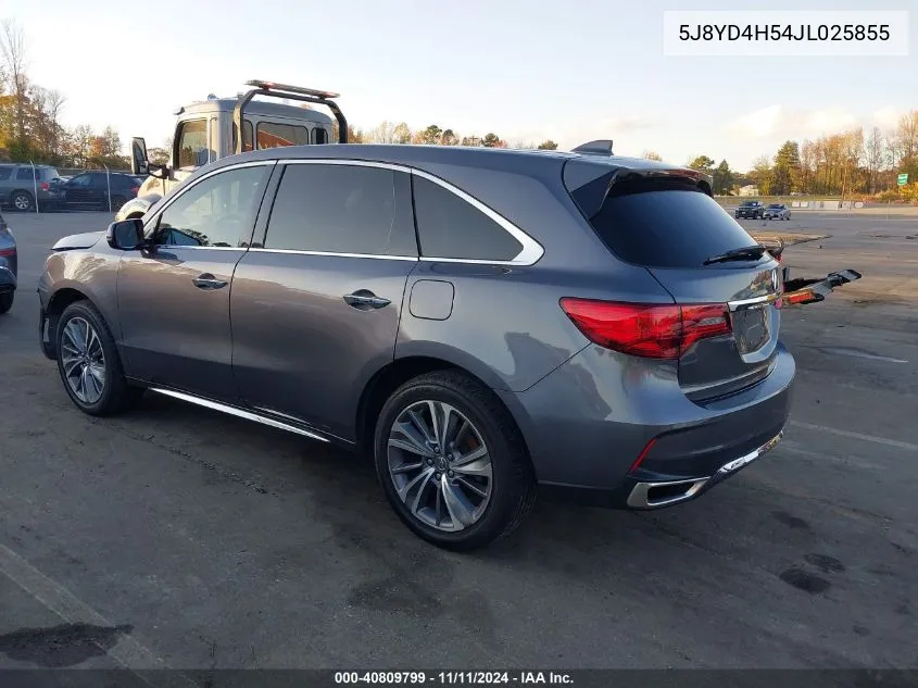 2018 Acura Mdx Technology Package Acurawatch Plus Pkg VIN: 5J8YD4H54JL025855 Lot: 40809799