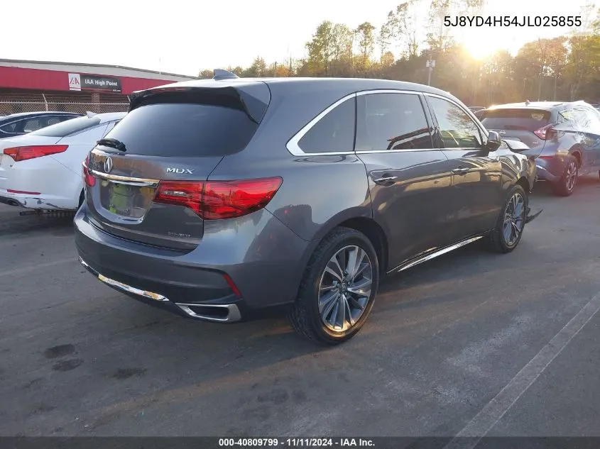 2018 Acura Mdx Technology Package Acurawatch Plus Pkg VIN: 5J8YD4H54JL025855 Lot: 40809799