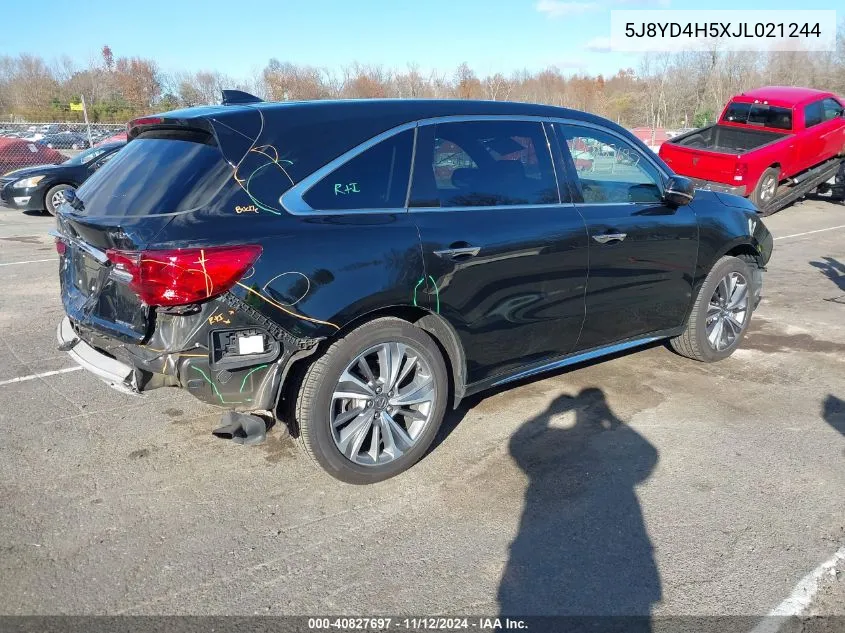 2018 Acura Mdx Technology Package Acurawatch Plus Pkg VIN: 5J8YD4H5XJL021244 Lot: 40827697