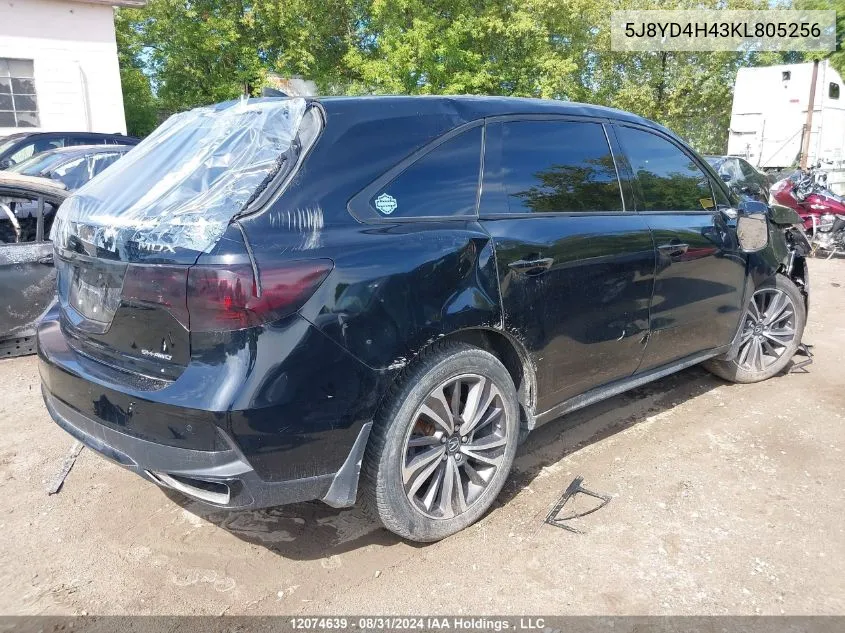 2019 Acura Mdx VIN: 5J8YD4H43KL805256 Lot: 12074639