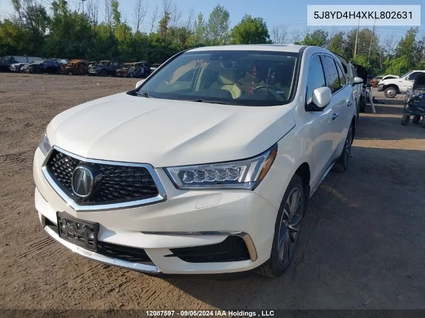 5J8YD4H4XKL802631 2019 Acura Mdx