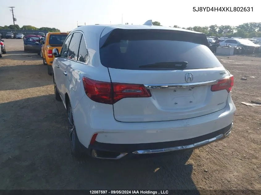 5J8YD4H4XKL802631 2019 Acura Mdx