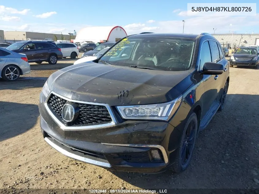 2019 Acura Mdx VIN: 5J8YD4H87KL800726 Lot: 12092848