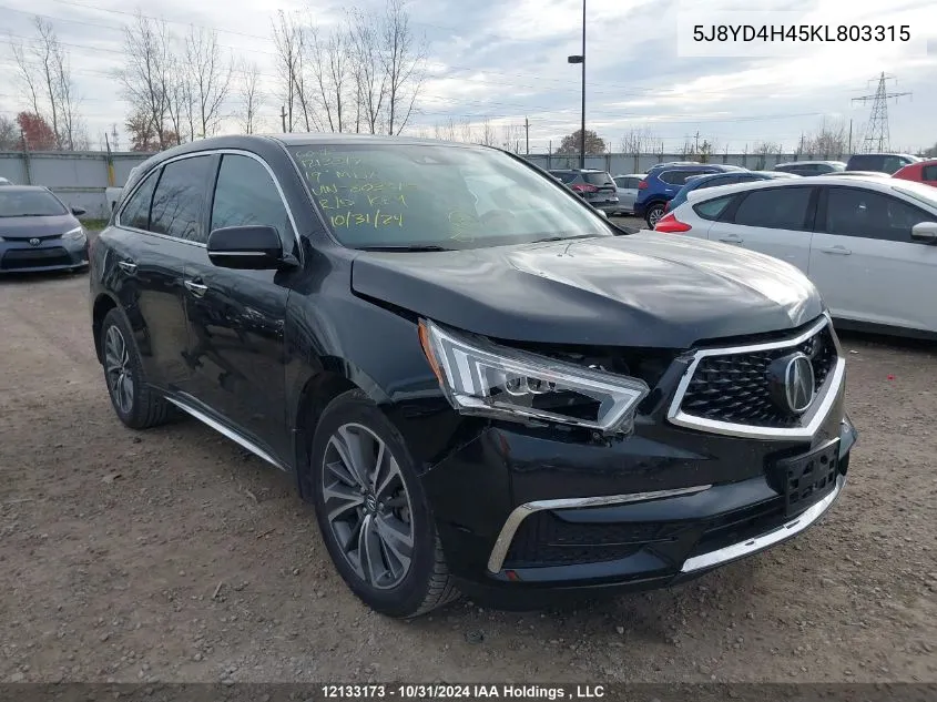 2019 Acura Mdx VIN: 5J8YD4H45KL803315 Lot: 12133173