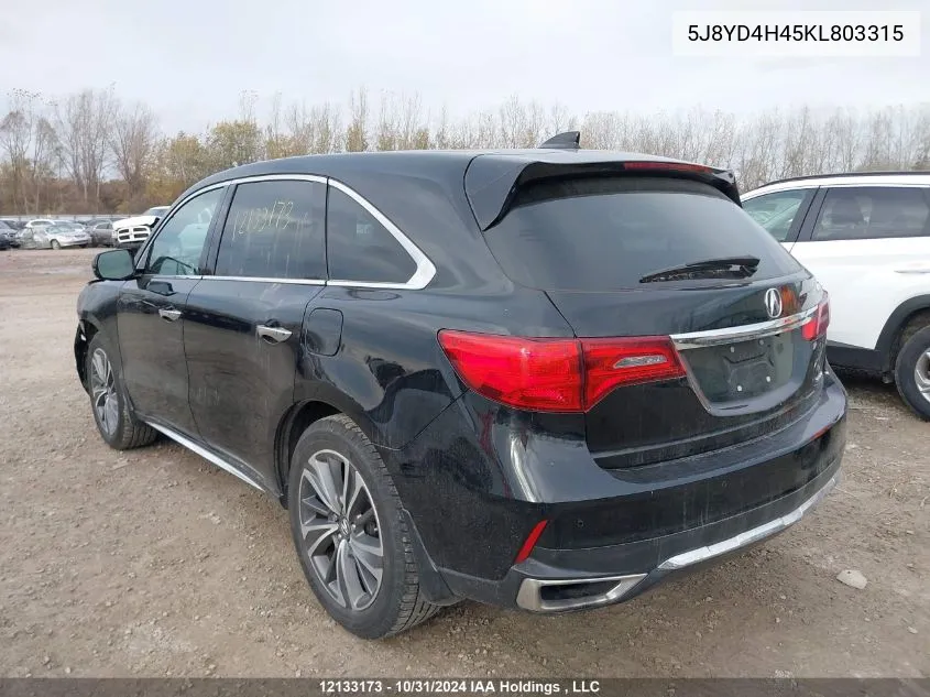 2019 Acura Mdx VIN: 5J8YD4H45KL803315 Lot: 12133173