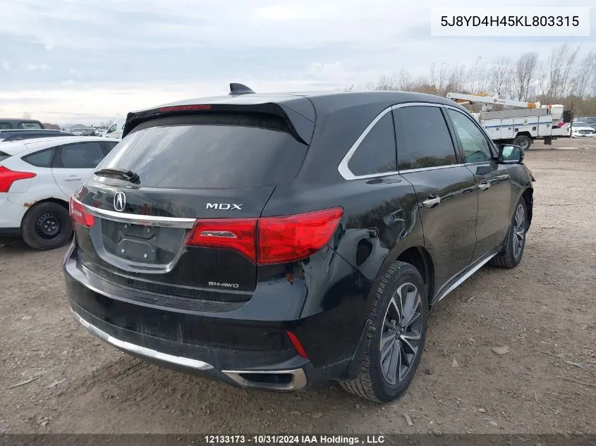 2019 Acura Mdx VIN: 5J8YD4H45KL803315 Lot: 12133173