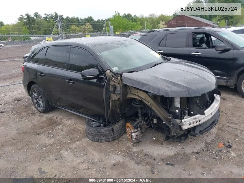 2019 Acura Mdx Tech A-Spec Pkgs VIN: 5J8YD4H03KL025724 Lot: 39401800