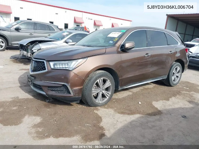 2019 Acura Mdx Standard VIN: 5J8YD3H36KL006704 Lot: 39761792