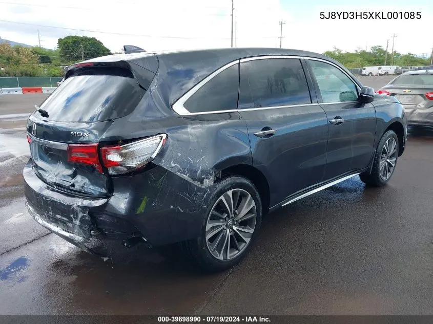 2019 Acura Mdx Tech Pkg VIN: 5J8YD3H5XKL001085 Lot: 39898990