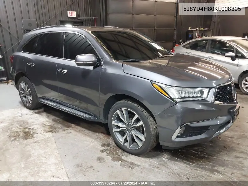 2019 Acura Mdx Advance Pkg VIN: 5J8YD4H80KL008305 Lot: 39970264