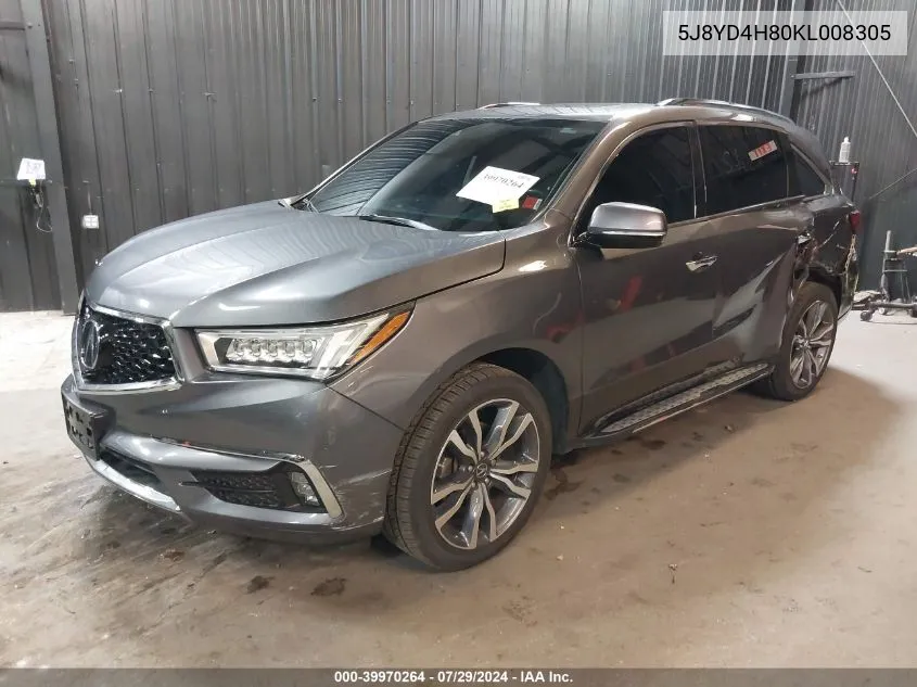 5J8YD4H80KL008305 2019 Acura Mdx Advance Pkg