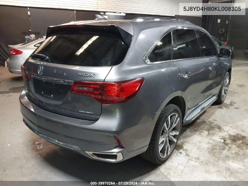 2019 Acura Mdx Advance Pkg VIN: 5J8YD4H80KL008305 Lot: 39970264