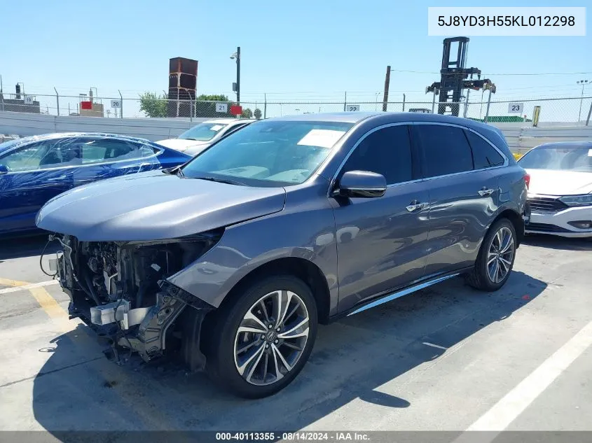 2019 Acura Mdx Tech Pkg VIN: 5J8YD3H55KL012298 Lot: 40113355