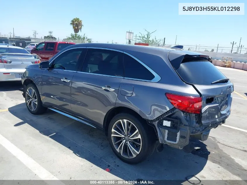 2019 Acura Mdx Tech Pkg VIN: 5J8YD3H55KL012298 Lot: 40113355