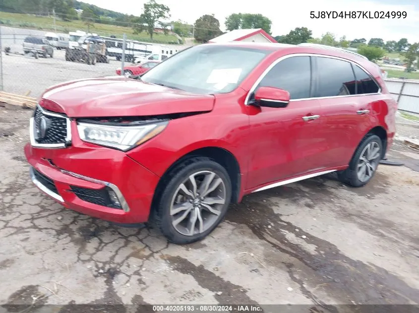 2019 Acura Mdx Advance Pkg VIN: 5J8YD4H87KL024999 Lot: 40205193