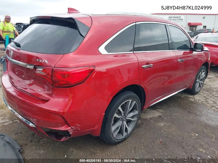 2019 Acura Mdx Advance Pkg VIN: 5J8YD4H87KL024999 Lot: 40205193