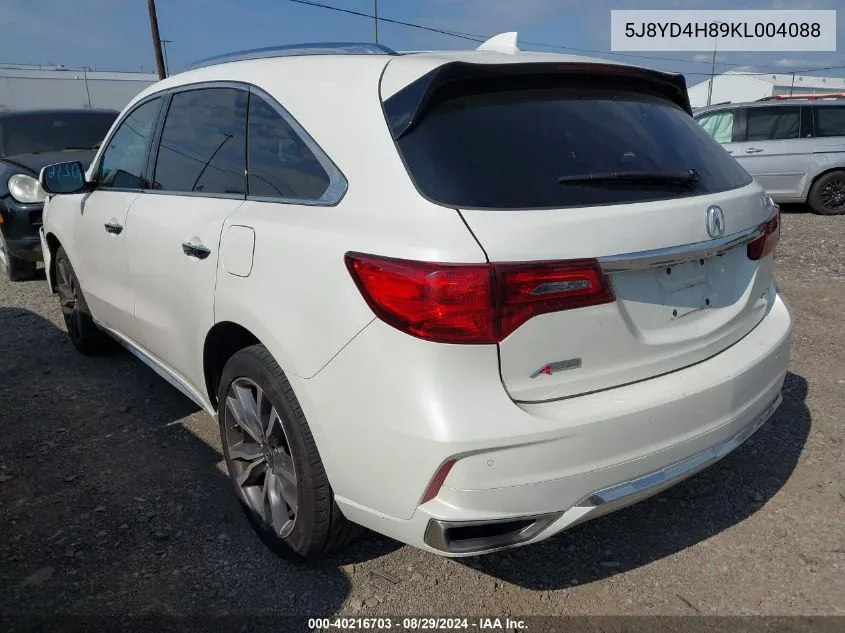 2019 Acura Mdx Advance Pkg VIN: 5J8YD4H89KL004088 Lot: 40216703