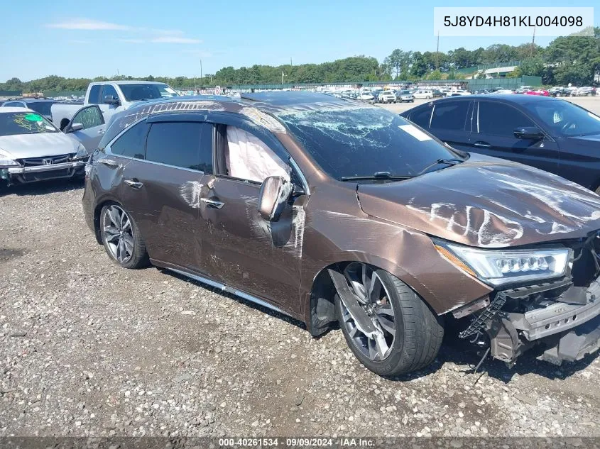 2019 Acura Mdx Advance Pkg VIN: 5J8YD4H81KL004098 Lot: 40261534