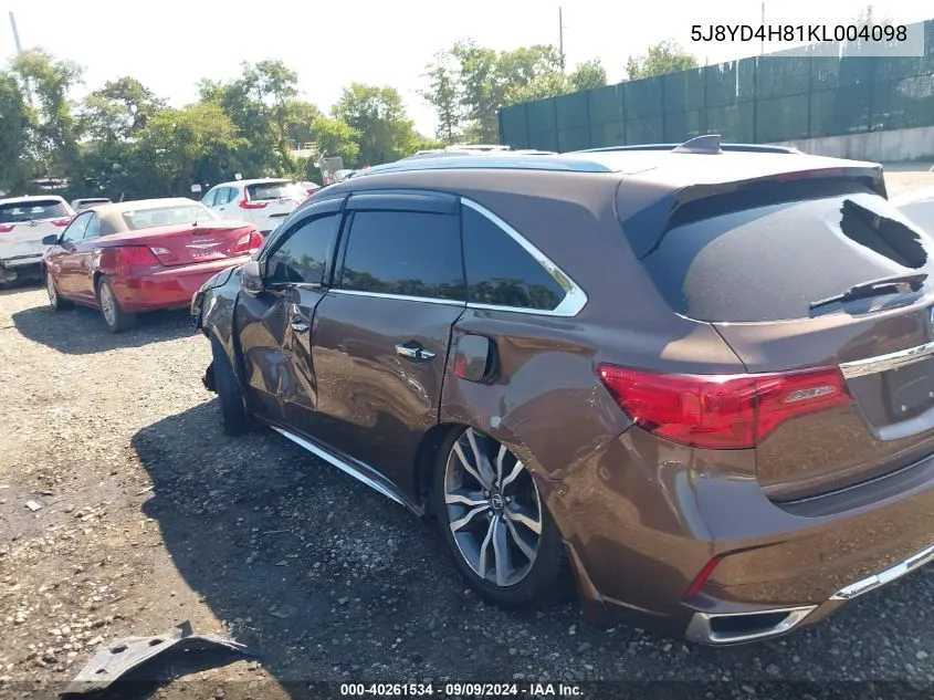 5J8YD4H81KL004098 2019 Acura Mdx Advance Pkg