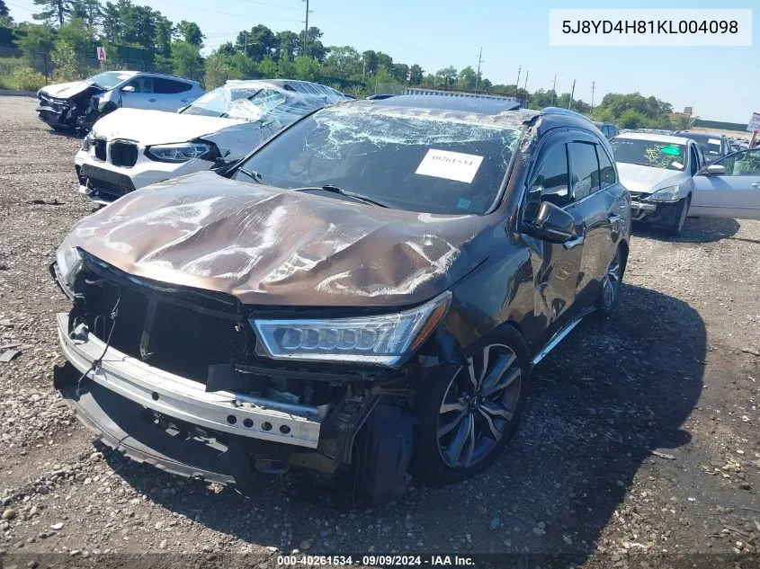 2019 Acura Mdx Advance Pkg VIN: 5J8YD4H81KL004098 Lot: 40261534