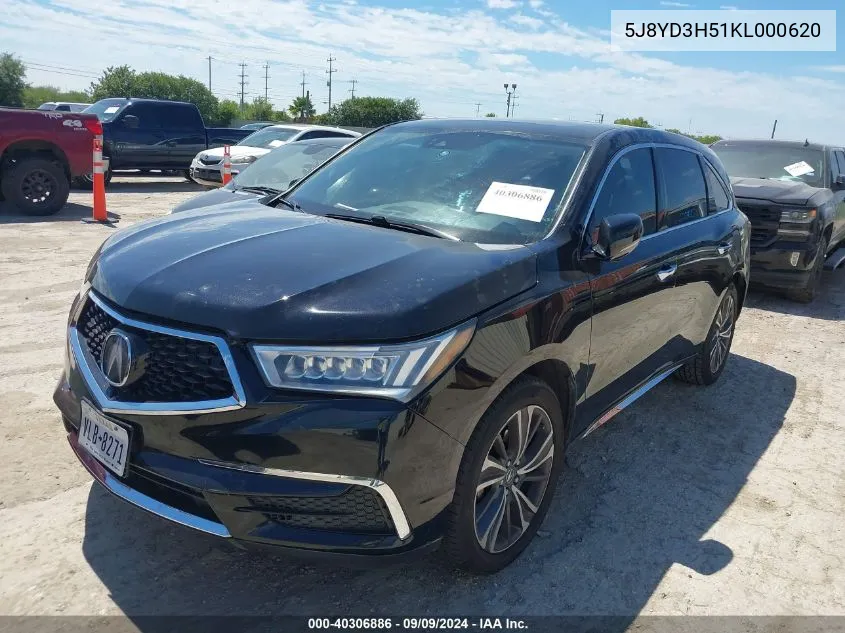 2019 Acura Mdx Tech Pkg VIN: 5J8YD3H51KL000620 Lot: 40306886