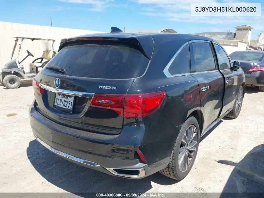 2019 Acura Mdx Tech Pkg VIN: 5J8YD3H51KL000620 Lot: 40306886