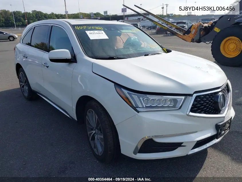 2019 Acura Mdx Tech Pkg VIN: 5J8YD4H53KL006456 Lot: 40354464