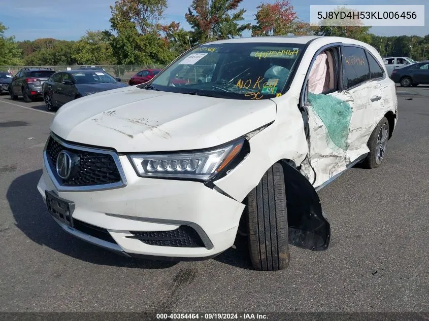 2019 Acura Mdx Tech Pkg VIN: 5J8YD4H53KL006456 Lot: 40354464