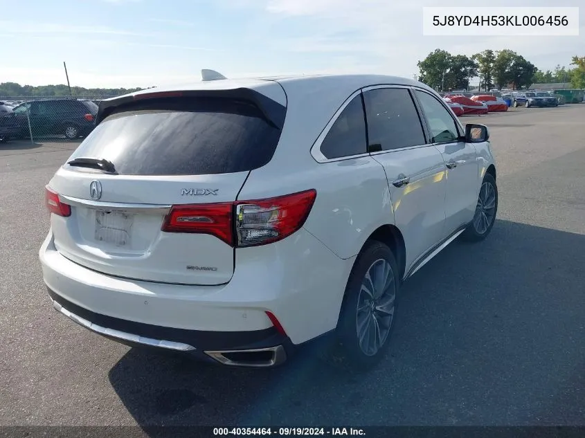 2019 Acura Mdx Tech Pkg VIN: 5J8YD4H53KL006456 Lot: 40354464