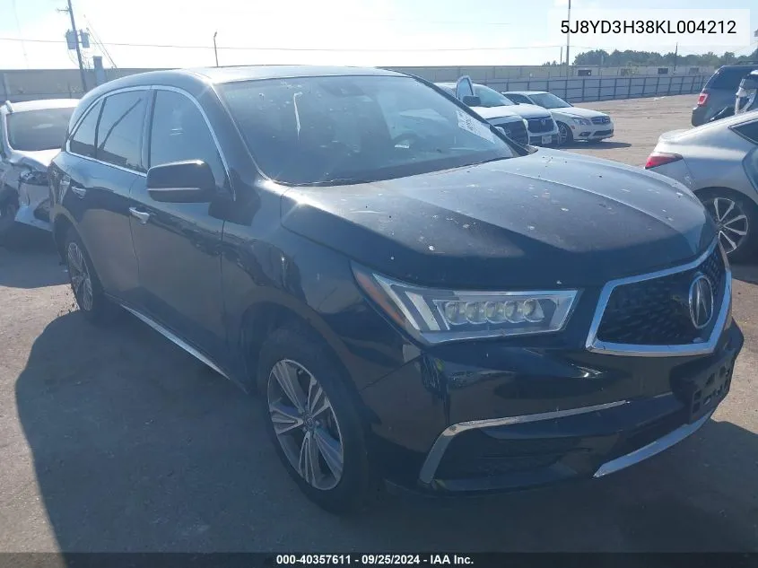 2019 Acura Mdx Standard VIN: 5J8YD3H38KL004212 Lot: 40357611