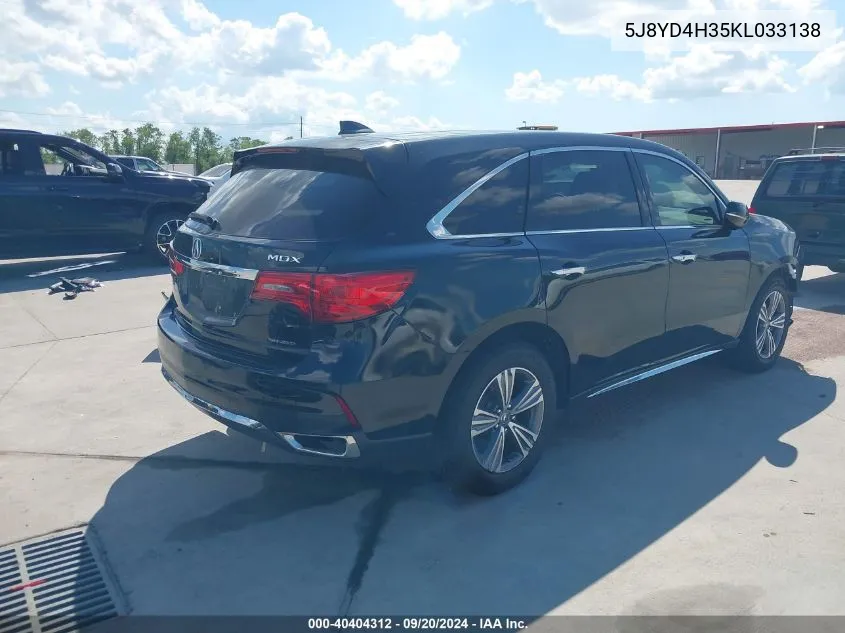 2019 Acura Mdx Standard VIN: 5J8YD4H35KL033138 Lot: 40404312