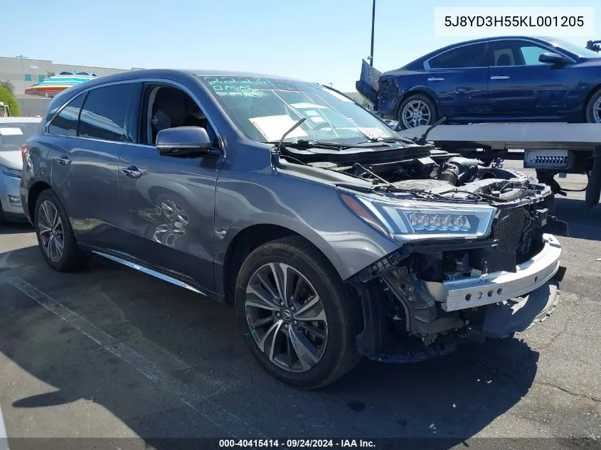 2019 Acura Mdx Tech Pkg VIN: 5J8YD3H55KL001205 Lot: 40415414