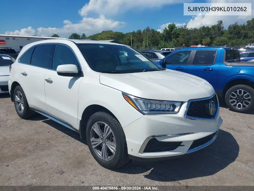 2019 Acura Mdx VIN: 5J8YD3H39KL010262 Lot: 40475886