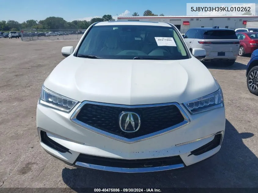 2019 Acura Mdx VIN: 5J8YD3H39KL010262 Lot: 40475886