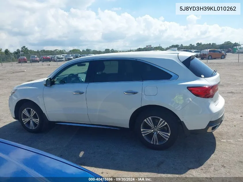 2019 Acura Mdx VIN: 5J8YD3H39KL010262 Lot: 40475886