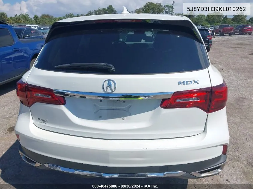 2019 Acura Mdx VIN: 5J8YD3H39KL010262 Lot: 40475886