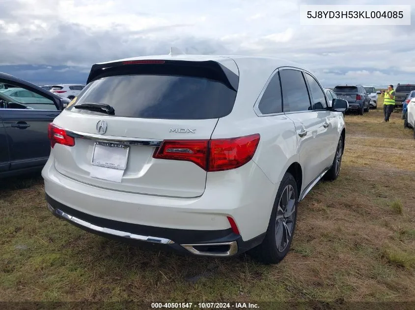 2019 Acura Mdx Technology VIN: 5J8YD3H53KL004085 Lot: 40501547