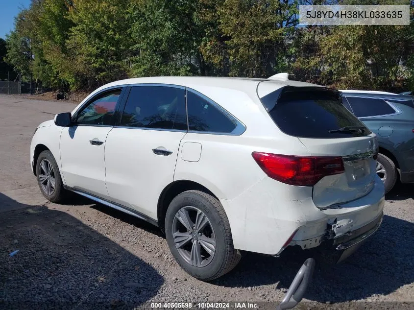 2019 Acura Mdx Standard VIN: 5J8YD4H38KL033635 Lot: 40505698