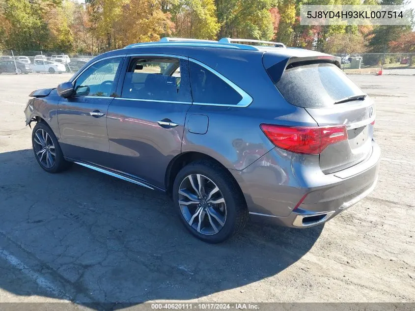 5J8YD4H93KL007514 2019 Acura Mdx Advance Entertainment Pkgs