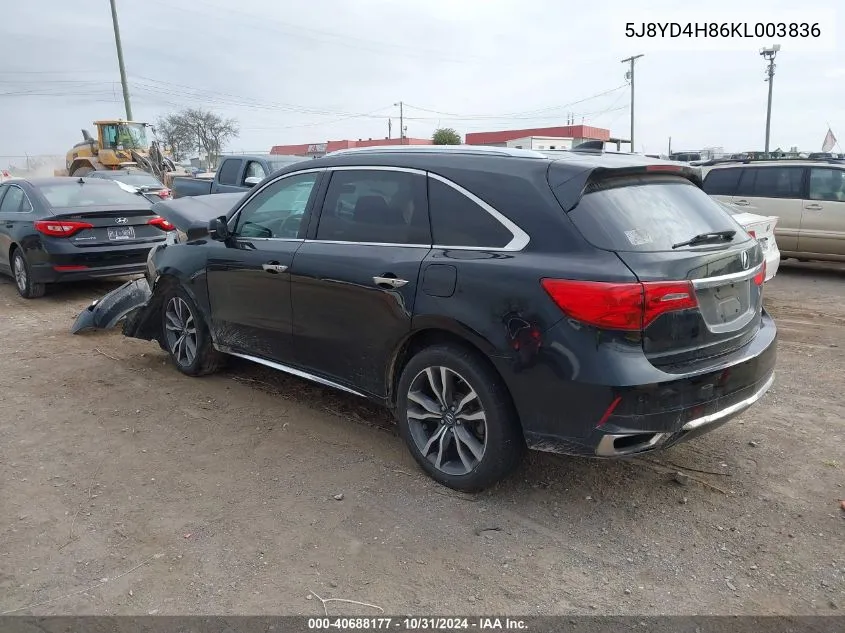 2019 Acura Mdx Advance Pkg VIN: 5J8YD4H86KL003836 Lot: 40688177