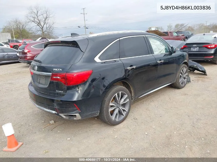 2019 Acura Mdx Advance Pkg VIN: 5J8YD4H86KL003836 Lot: 40688177