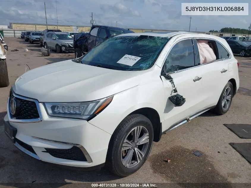 2019 Acura Mdx Standard VIN: 5J8YD3H31KL006884 Lot: 40731328