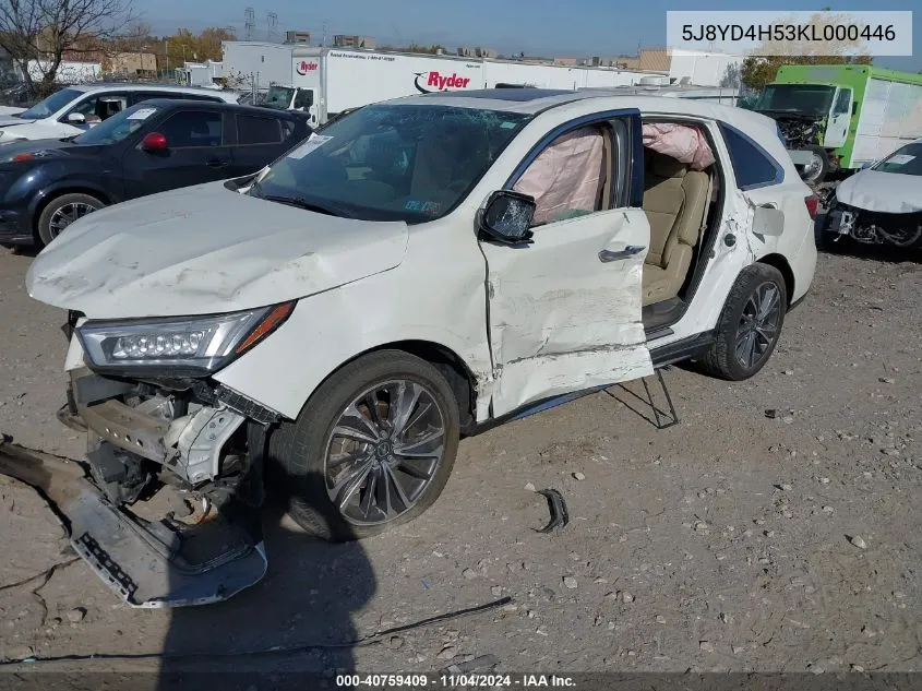 2019 Acura Mdx Tech Pkg VIN: 5J8YD4H53KL000446 Lot: 40759409