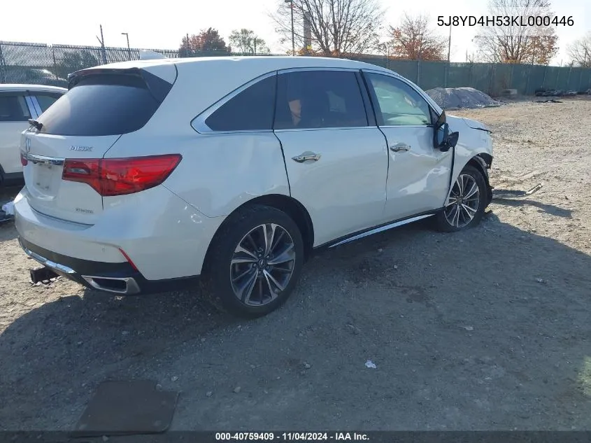 2019 Acura Mdx Tech Pkg VIN: 5J8YD4H53KL000446 Lot: 40759409