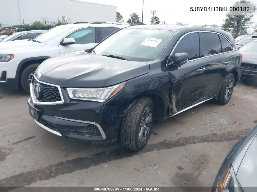 2019 Acura Mdx Standard VIN: 5J8YD4H38KL000182 Lot: 40789791