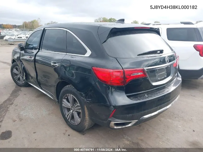 2019 Acura Mdx Standard VIN: 5J8YD4H38KL000182 Lot: 40789791