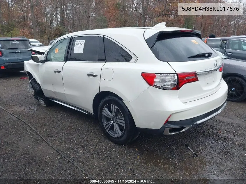 2019 Acura Mdx Standard VIN: 5J8YD4H38KL017676 Lot: 40865845