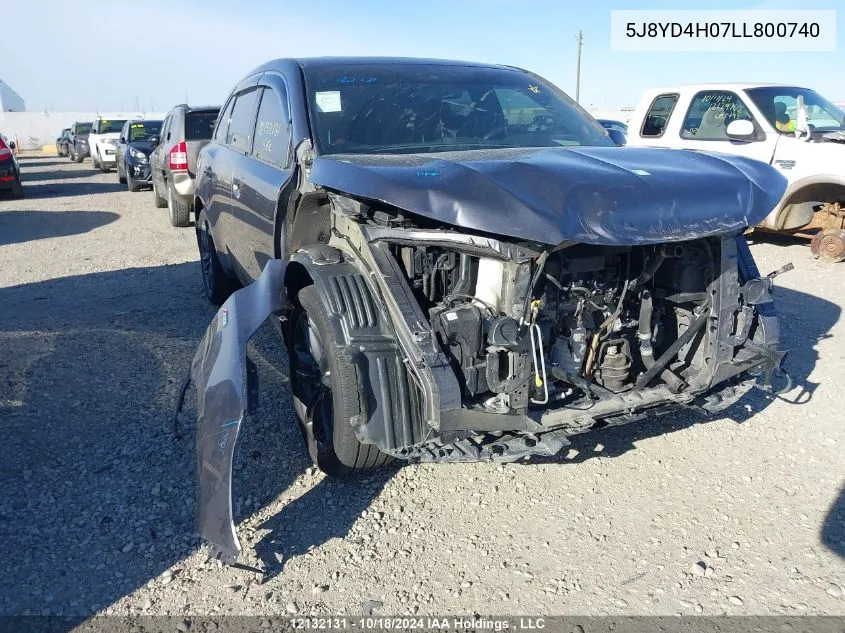 2020 Acura Mdx VIN: 5J8YD4H07LL800740 Lot: 12132131